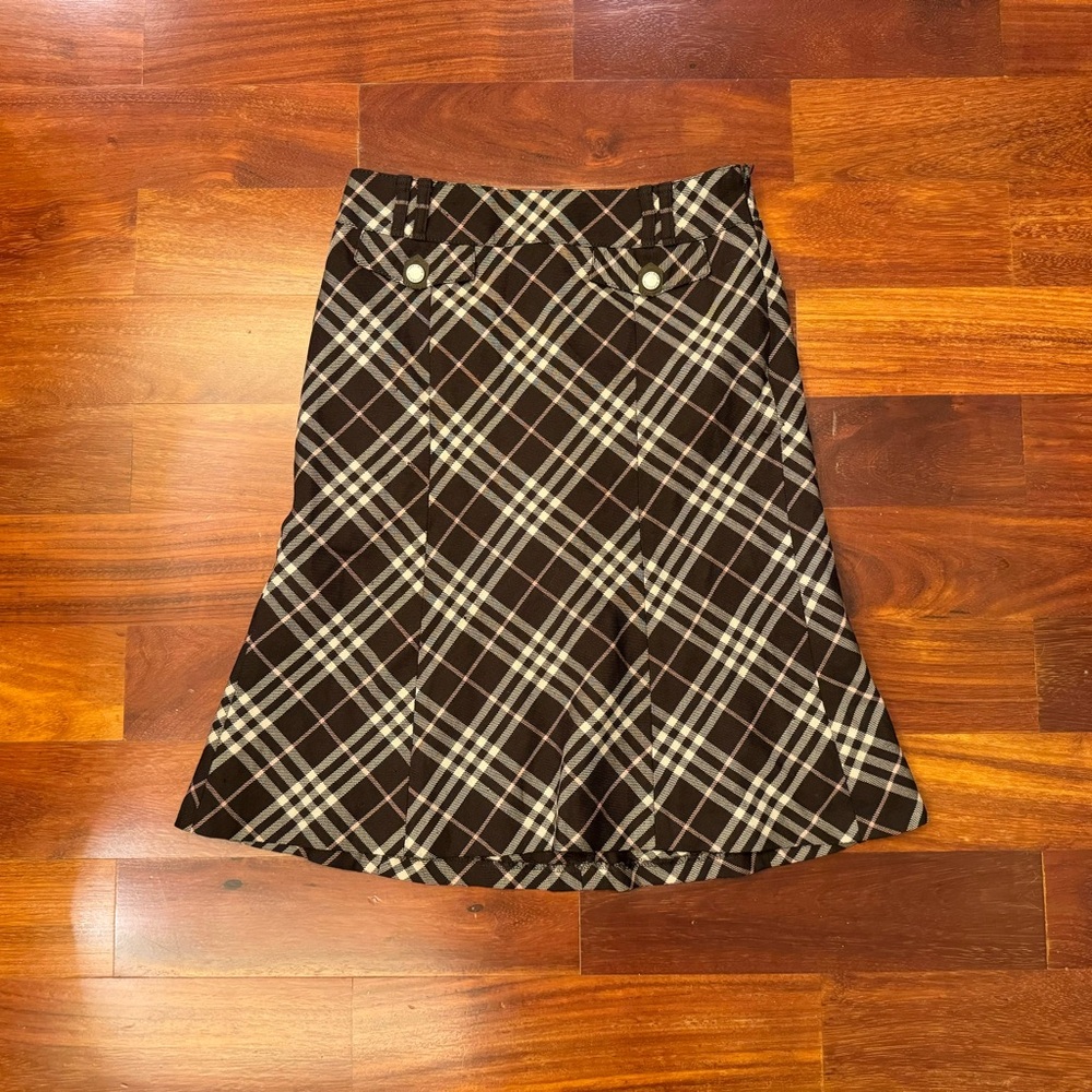 Burberr Plaid A-Line Skirt - blown and White